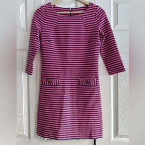 Lilly Pulitzer Charlene Shift Midi Dress Coral & Blue Striped size XS bright fun